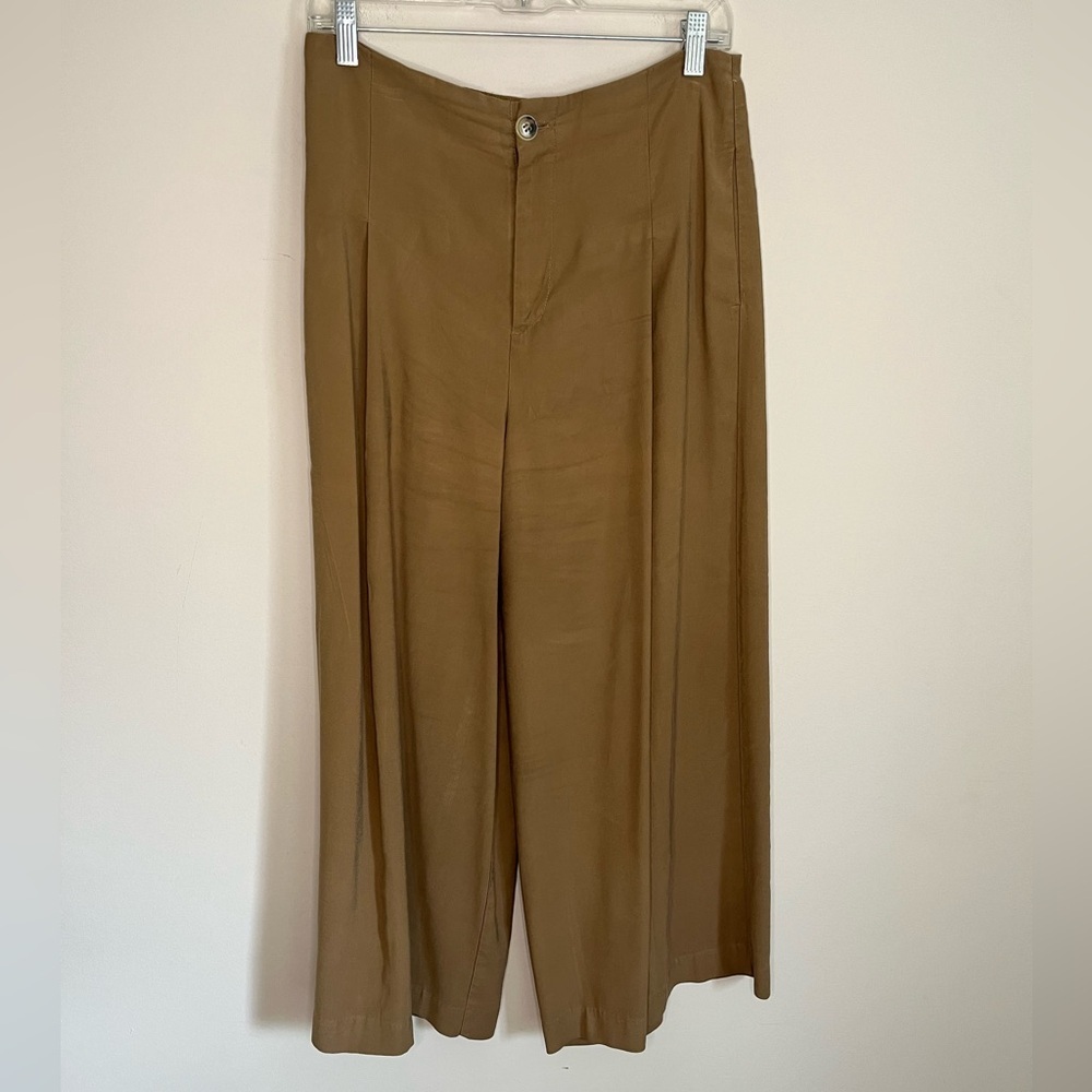 Zara Cropped Wide-Leg Pants in Camel Brown